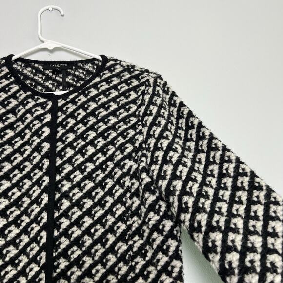 Talbots Womens Black White Wool Blend Snap Button Jacket geometric Petite Sz M - Picture 6 of 13